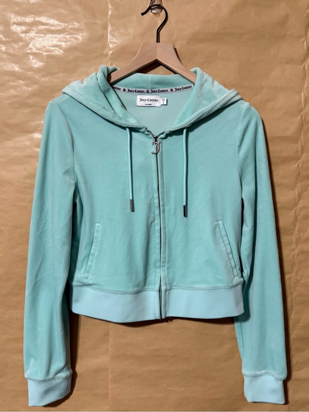 Juicy Couture Aqua Velour Rhinestone Juicy Zip Hoodie Y2K Small